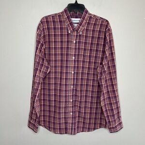 SADDLEBRED Shirt Mens Large L Classic-Fit Long Sleeve Red Plaid Button-Down